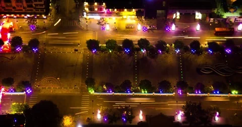 Birds Eye View at Night in Ho Chi Minh, 4K Timelapse Vietnam Stock Footage 72736746