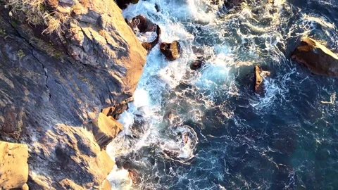 Bird's Eye View, Ocean Waves, Lava Rocks, Splash, Dynamic Video stock 329062367
