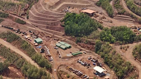 Birds Eye View: Open Pit Mining in Taganito, THPAL Nickel Asia Stock Footage 301063368