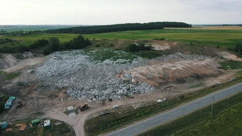 Bird's-eye view over a garbage landfill Stockbeeldmateriaal 158176395