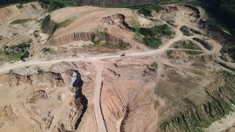 Bird's-eye view over a sand quarry Stockbeeldmateriaal 158204583