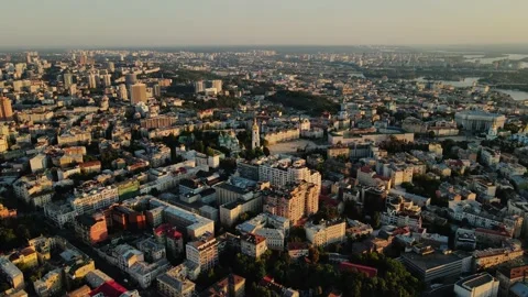 Bird's eye view, panoramic video of Saint Sophia's Cathedral in Sunrise, Sophia Stock Footage 201426583