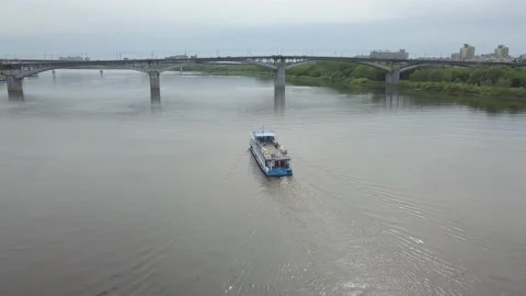 Bird's-eye view of a passing ship Stock Footage 155437232
