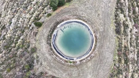 Bird's-Eye View of Perfect Circular Water Reservoir - 4K Stock Footage 331822718