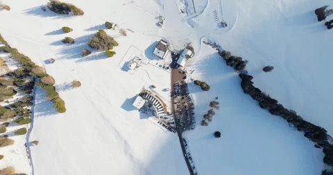 Birds eye view of the pragser ski resort during winter season Stock Footage 283565375