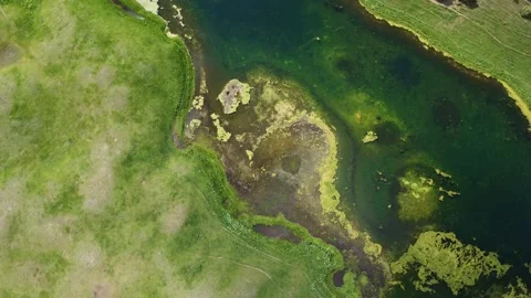 Birds eye view of pristine Silbeli lake shoreline and textures in Kazakhstan 스톡 동영상 337205716