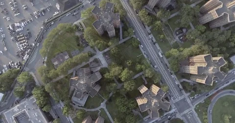 Birds eye view of the projects in Brooklyn. New York. USA. Shot in 4K. Stockbeeldmateriaal 77736560