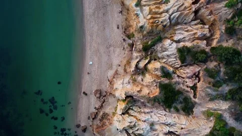 Birds Eye View of Red Bluff Cliffs Stock Footage 286296373