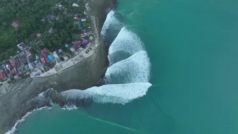 Birds Eye View of Right Hand Surf Break Drone 4K Stock Footage 288567814