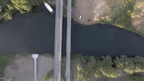 Birds eye view of river and bridges Stock Footage 110845824