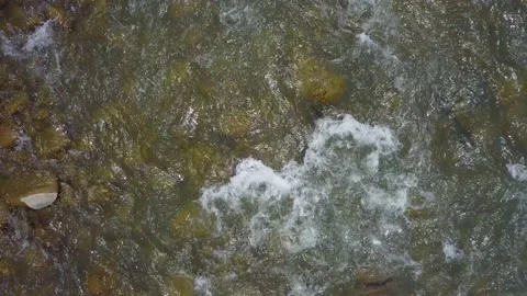Bird's eye view of a river from close up and moving the drone camera away little Stock Footage 144688972