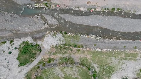 Birds eye view of river flowing natural beautiful location Stock Footage 141209374