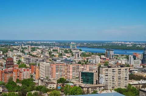 Birds eye view of rooftops of Dnipro city Stock Photos