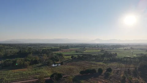 Bird’s Eye View of Rural Fields in Morning Light Stock Footage 326176214