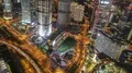 Bird's eye view of Shanghai in China at night, timelapse. 4k or 4k+ Resolution
