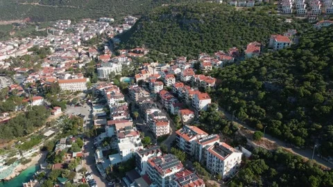 Bird's-eye view of a small town by the sea, Turkey 4k Stock Footage 215238199
