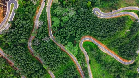Bird's-Eye View of Ten Bends Mountain Road, Suriyakanda Sri Lanka Stock Footage 345684341