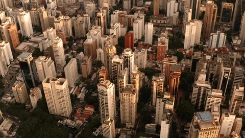 A birds eye view tracking above the buildings of  Sao Paulo. Brazil. Stock Footage 117569154