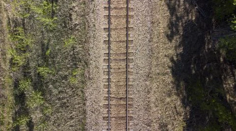 Birds eye view of train tracks in summer Stock Photos