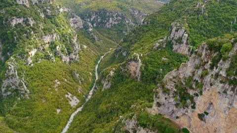 Bird's-eye view of Vikos Gorge in north of the Pindus mountain range, Greece Stock Footage 81565601