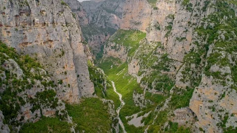 Bird's-eye view of Vikos Gorge in north of the Pindus mountain range, Greece Stock Footage 81565660