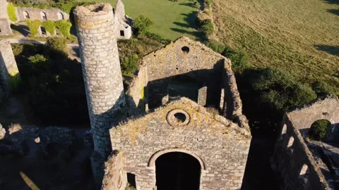 Bird's eye view of Wheal Coates Tin Mine in Cornwall, England Stock Footage 226113992