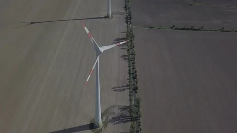 Birds eye view on Windmill, Energy Production, Clean and Renewable Energy AERIAL Stock Footage 83799381