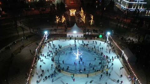 Bird's eye view of the winter ice rink Stock Footage 139687510
