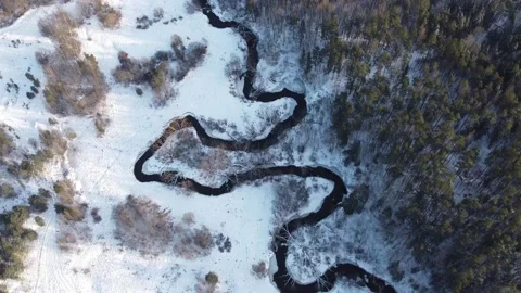 Bird's eye view of the winter river Stock Footage 157579943