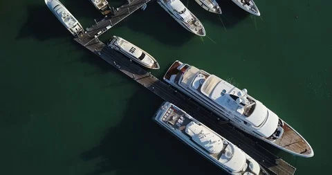 Bird's Eye view of Yachts and Boats in Miami Harbor Stock Footage