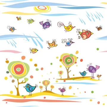 Birds, fall, rain Stock Illustration