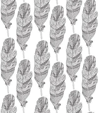 Birds feather ornamental seamless pattern. American native sign Stock Illustration