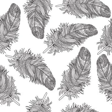 Birds feather ornamental seamless pattern. American native sign Stock Illustration