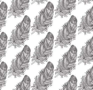 Birds feather ornamental seamless pattern. American native sign Stock Illustration
