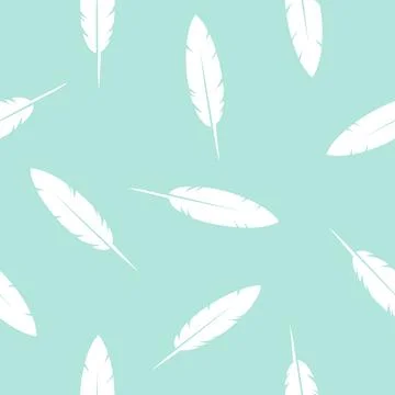 Birds Feather- seamless pattern, turquoise and white background Stock Illustration