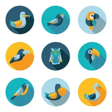 Birds flat icons Stock Illustration