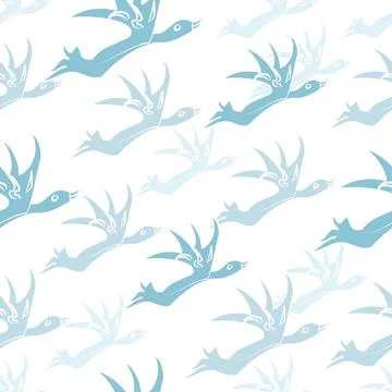 Birds In Flight Pattern In Blue Stock Illustration