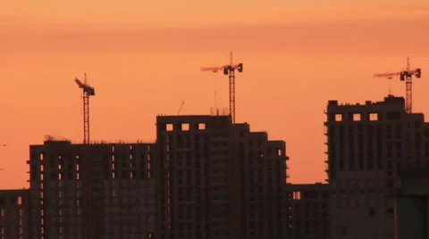 Birds flight at skyscraper building site Video stock 45625059