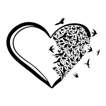 Birds fly from the heart Stock Illustration
