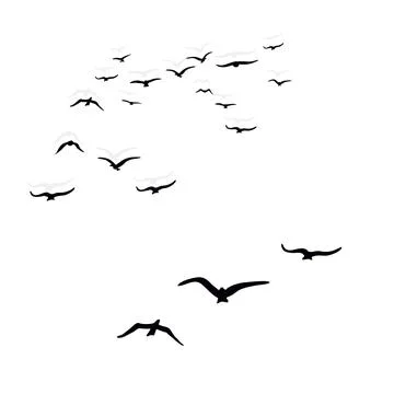 Birds fly high in a flock Stock Illustration