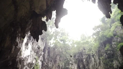 Birds fly in a large cave in Bali. Stock Footage 154160366