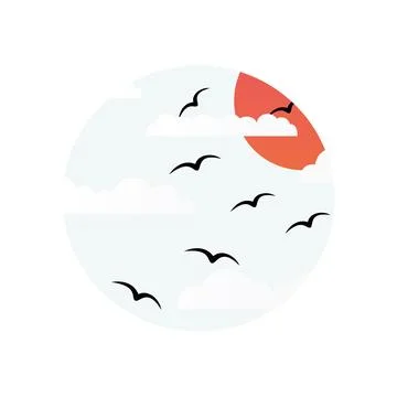 Birds fly to the sun Stock Illustration