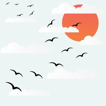Birds fly at sunset Stock Illustration