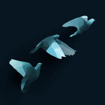 Birds fly tree blue Stock Illustration
