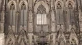 Birds Flying Front Facade Details Closeup Famous Iconic Cologne Gothic Cathedral HD Footage