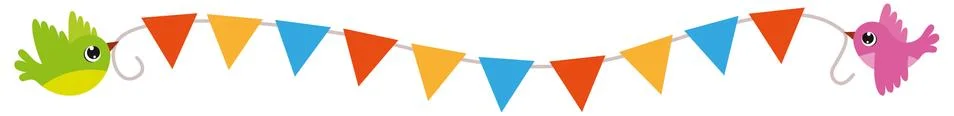 Birds Flying with Multicoloured Triangle Flags Vector Illustrazione stock