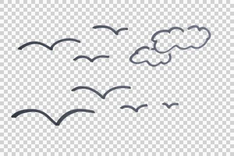 Birds flying in the sky drawn with a marker Stock Illustration