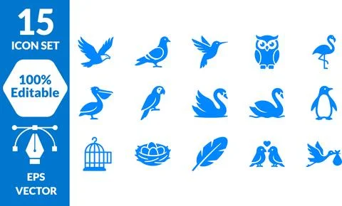 Birds icon set featuring eagle owl parrot flamingo and swan vector illustrati イラスト素材