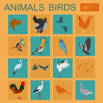 Birds icon set. Vector flat style. Vector illustration Stock Illustration