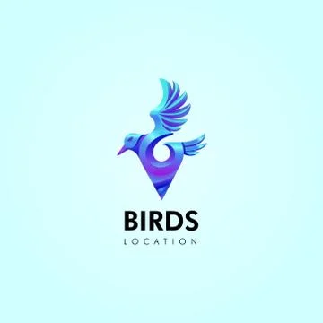 Birds location gradient logo vector design, bird gradient logo vector design Stock Illustration
